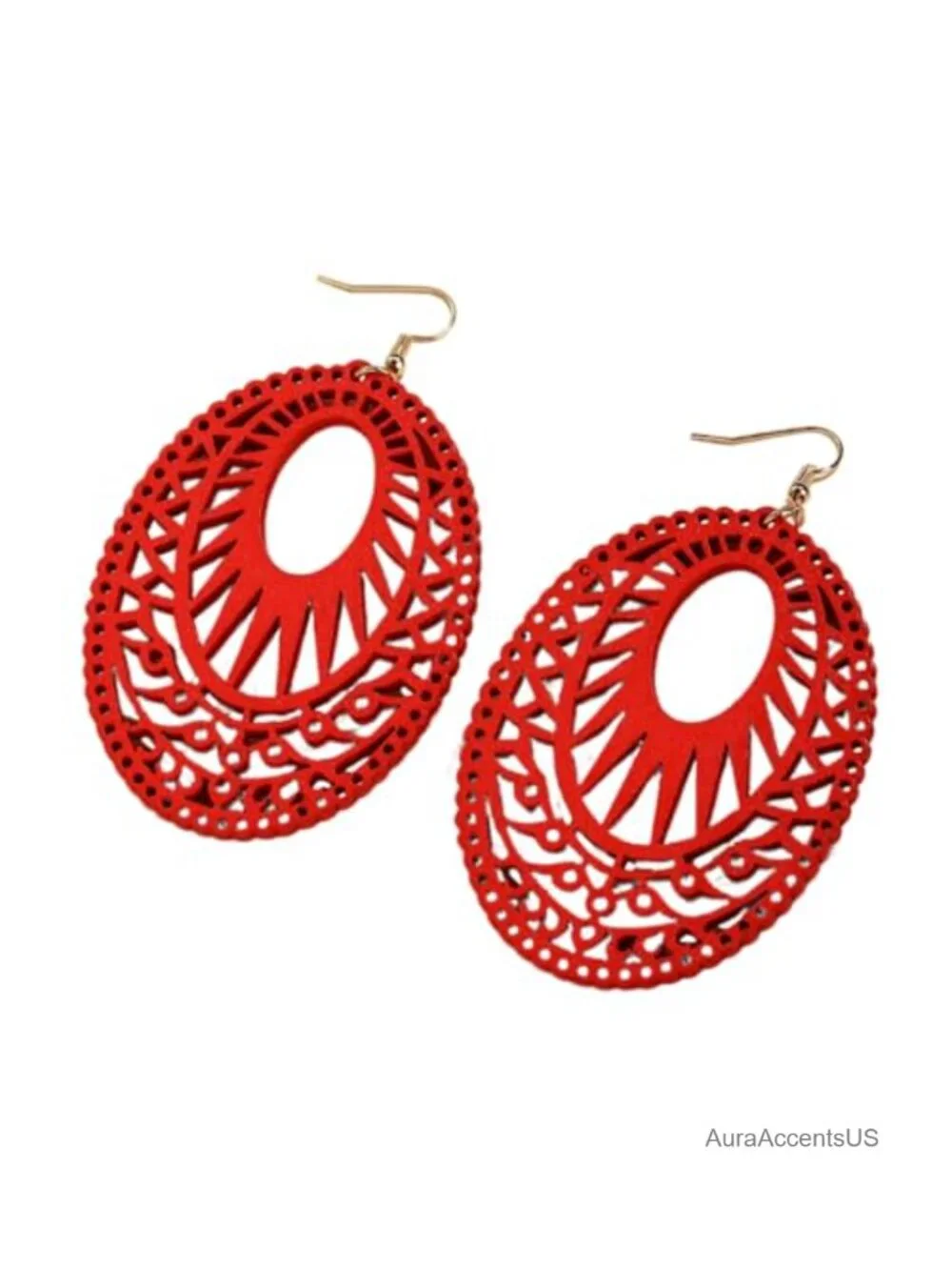 Boho Wooden Cutout Dangle Earrings Teardrop Floral Drop Earrings Lightweight